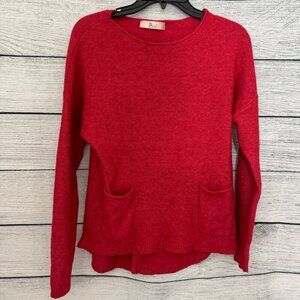 Red Long Sleeve Pullover Sweater With Pockets Size S